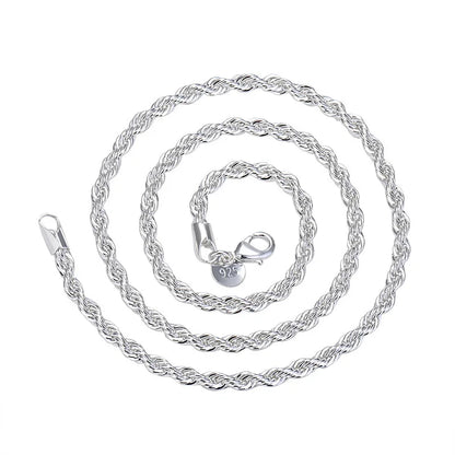 New 925 Sterling Silver 4MM Women Men chain Male Twisted Rope Necklace Fashion Silver Jewelry