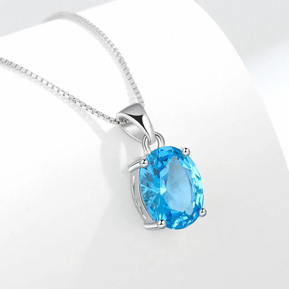925 Sterling Silver Big Color Stone Pendant Chain Light Crystal Necklace for Women Excellent Jewelry Collarbone Chain 7355