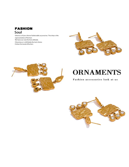 Elysium 316l Stainless Steel Square Geometric Dangle Earrings Delicate Cubic Zirconia Temperament Fashion France Jewelry Women