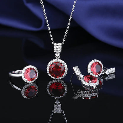 925 Sterling Silver Elegant Jewelry Sets Ring Earrings Necklace For Women Rectangle Geometry Zircon Wedding Accessories