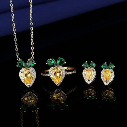 925 Sterling Silver Elegant Jewelry Sets Ring Earrings Necklace For Women Rectangle Geometry Zircon Wedding Accessories