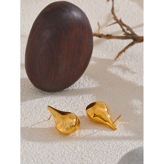 Elysium 18K Gold Color Stainless Steel New Style Water Drop Stylish Stud Earrings Women Statement Daily Temperament Jewelry