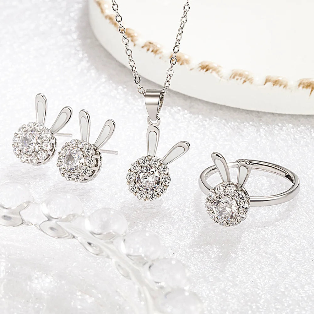 925 Sterling Silver Jewelry Sets For Women Heart Zircon Ring Earrings Necklace Wedding Bridal Elegant Christmas