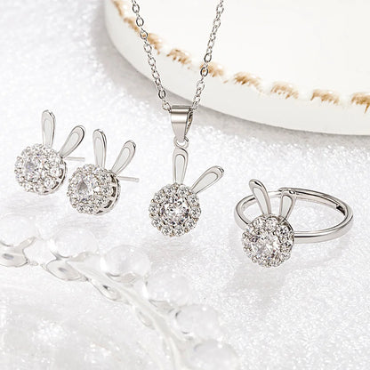 925 Sterling Silver Jewelry Sets For Women Heart Zircon Ring Earrings Necklace Wedding Bridal Elegant Christmas