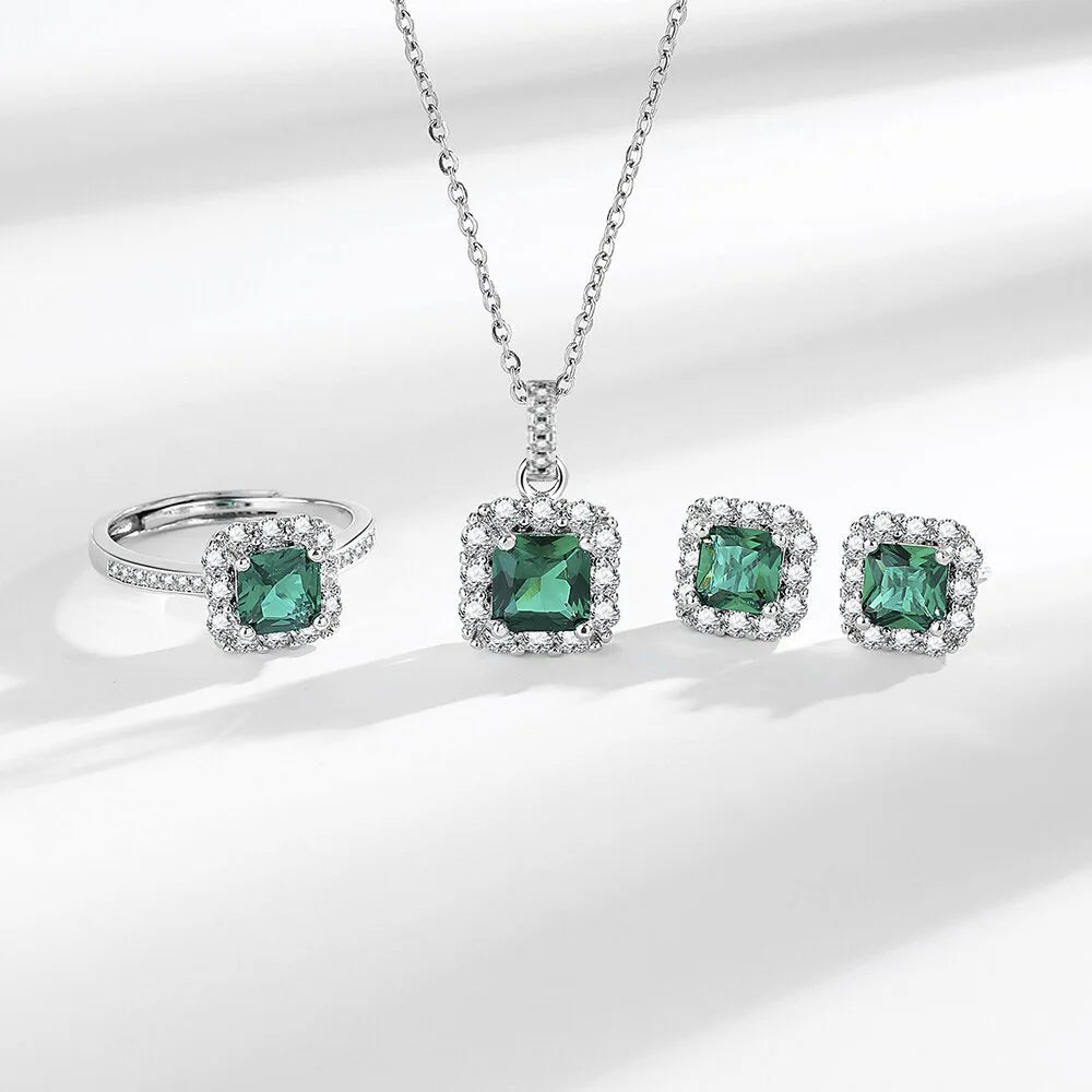 925 Sterling Silver Jewelry Sets For Women Heart Zircon Ring Earrings Necklace Wedding Bridal Elegant Christmas