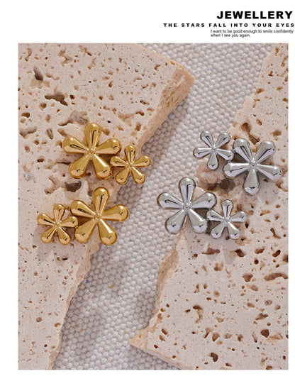 Elysium 316L Stainless Steel Flower Stud Earrings Fashion Metal 18K Gold Color Plated Rust Proof Texture Charm Jewelry for Women
