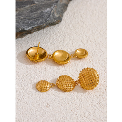 Elysium Distinctive Stainless Steel Round Long Drop Dangle Earrings Water Resistant Metal Gold Color Statement Fashion Jewelry