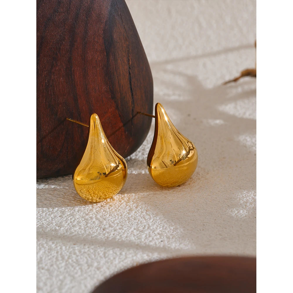 Elysium 18K Gold Color Stainless Steel New Style Water Drop Stylish Stud Earrings Women Statement Daily Temperament Jewelry