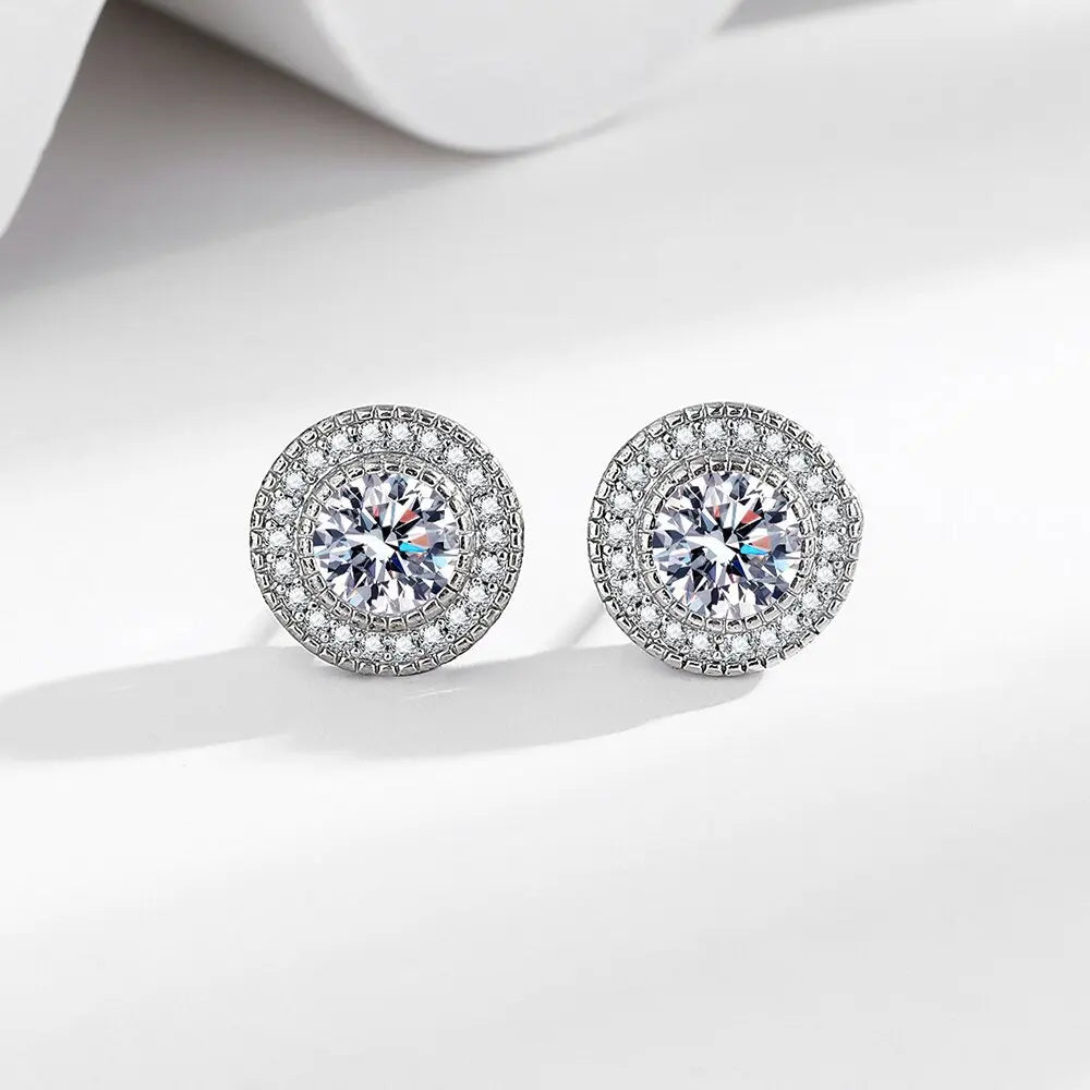925 Sterling silver needle Earrings Fashion High Quality Jewelry Double Row Crystal Zircon Round Stud H570