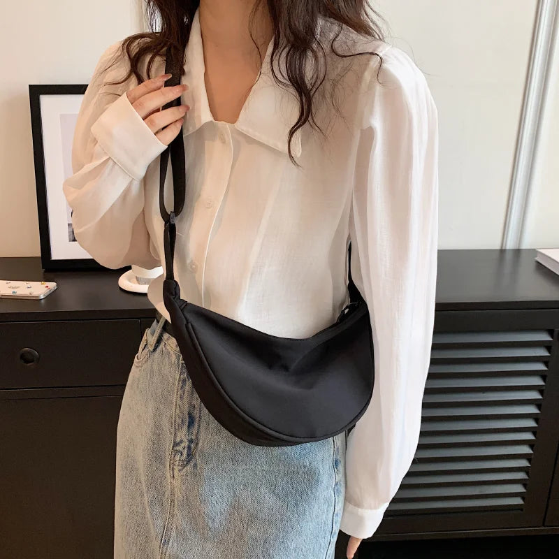 Simple Design Women's Messenger Bag Fashion Ladies Nylon Hobos Small Shoulder Bags Vintage Female Girls Purse Cloth Handbags