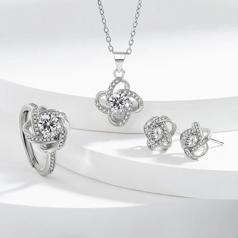 Solitaire Lab Diamond Jewelry set 925 Sterling Silver Party Wedding Rings Earrings Necklace For Women Bridal Moissanite Jewelry