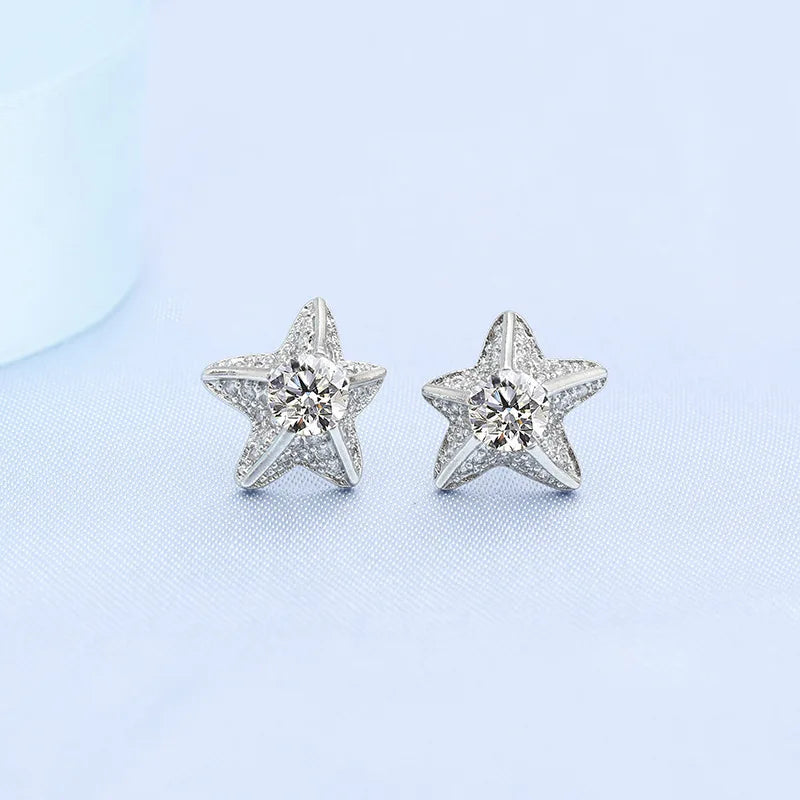 925 Silver Women Hoop Earrings Fashion Pendientes Gift For Female Girl Sparkling Pave CZ U Heart Shape Star Moon Earring E1258