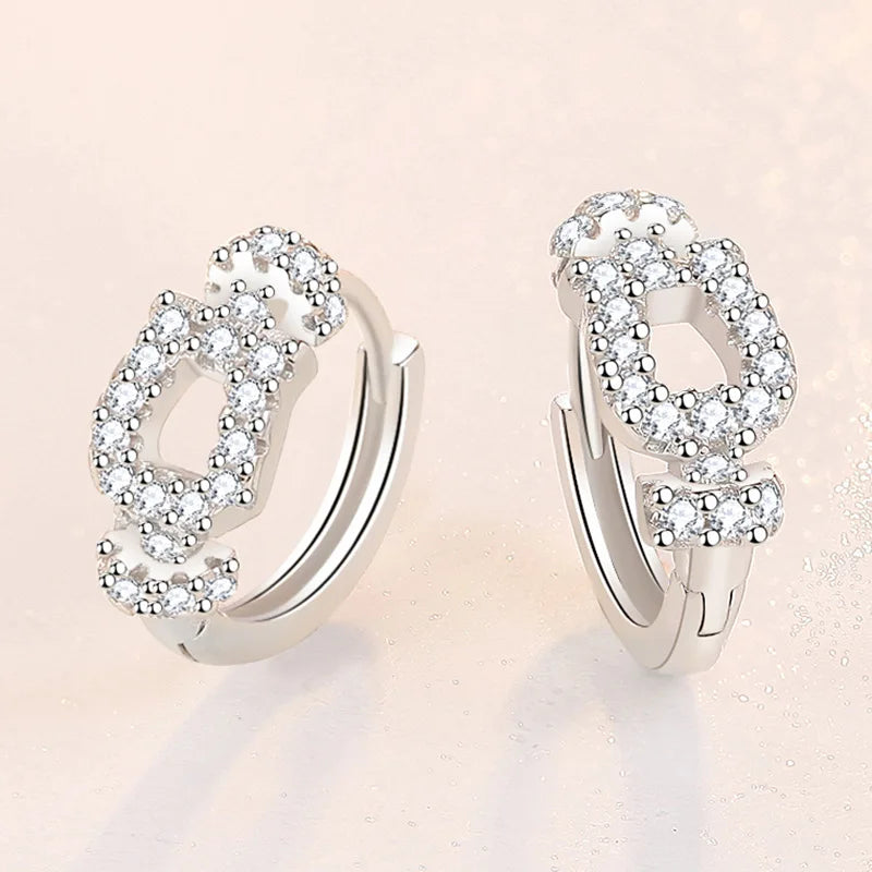 925 Sterling Silver Earrings For Women Original Charm Double Hoop Earrings Pave CZ Fine Engagement Anniversary Jewelry Gift
