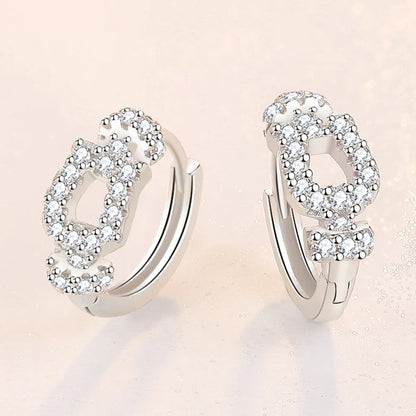 925 Sterling Silver Earrings For Women Original Charm Double Hoop Earrings Pave CZ Fine Engagement Anniversary Jewelry Gift