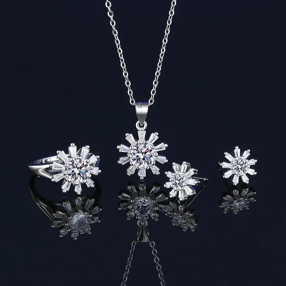 925 Sterling Silver Elegant Jewelry Sets Ring Earrings Necklace For Women Rectangle Geometry Zircon Wedding Accessories