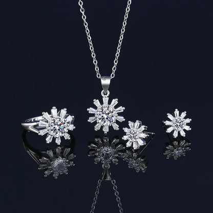 925 Sterling Silver Elegant Jewelry Sets Ring Earrings Necklace For Women Rectangle Geometry Zircon Wedding Accessories