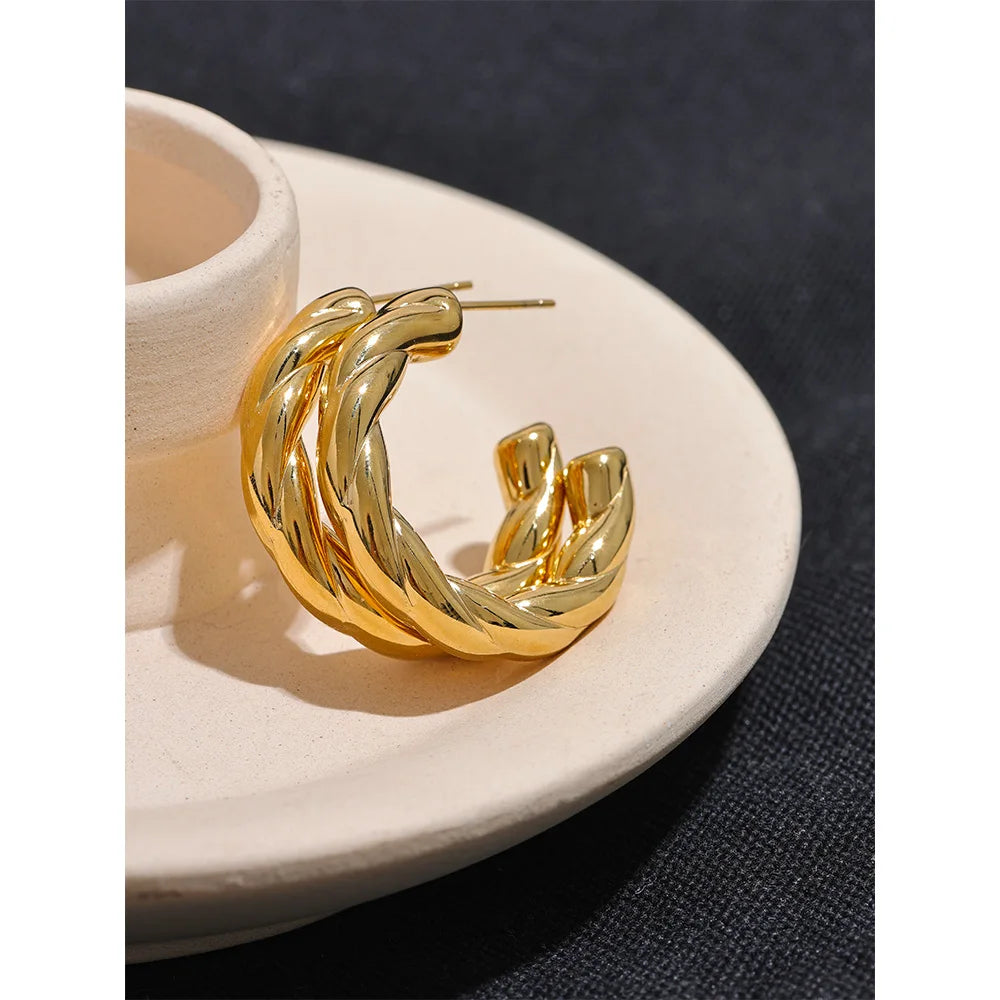 Elysium Stainless Steel C Shape Geometric Twisted Unusual Earrings Gold Silver Color Metal Women Daily Wear Jewelry High Quality