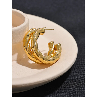 Elysium Stainless Steel C Shape Geometric Twisted Unusual Earrings Gold Silver Color Metal Women Daily Wear Jewelry High Quality