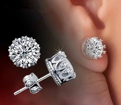 925 Sterling Silver Female Luxury Crystal Round Stud Earrings Vintage Wedding Jewelry White Zircon Stone Earrings For Women