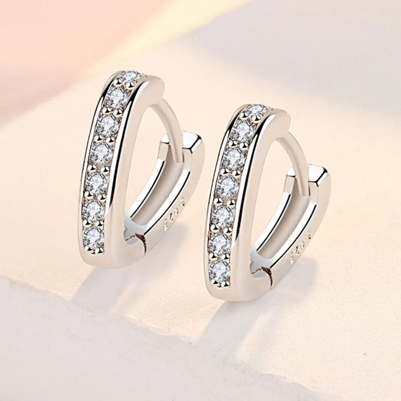 925 Sterling Silver Earrings For Women Original Charm Double Hoop Earrings Pave CZ Fine Engagement Anniversary Jewelry Gift