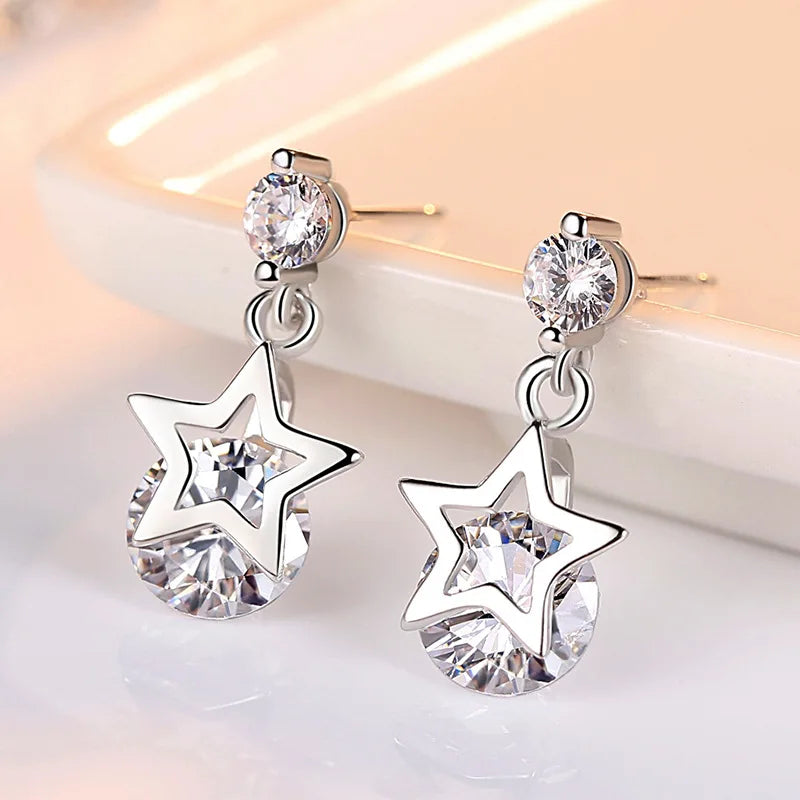 925 Sterling Silver Jewelry Women Fashion Cute Tiny Clear Crystal CZ Stud Earrings Gift for Girls Teens Lady R003