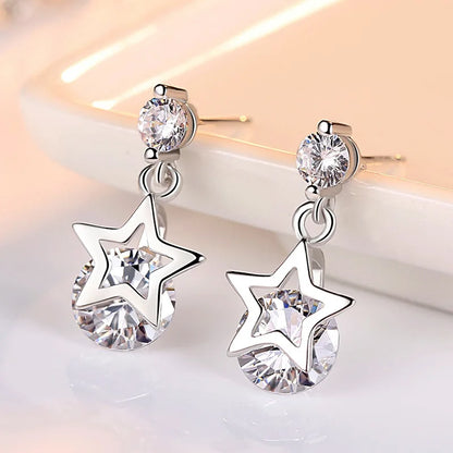 925 Sterling Silver Jewelry Women Fashion Cute Tiny Clear Crystal CZ Stud Earrings Gift for Girls Teens Lady R003