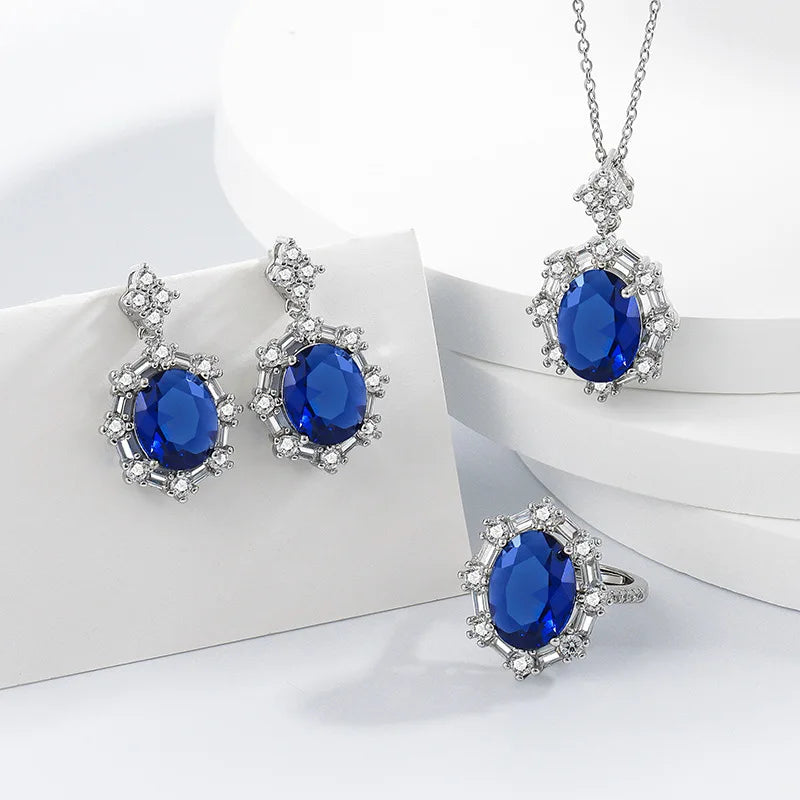 925 Sterling Silver Elegant Jewelry Sets Ring Earrings Necklace For Women Rectangle Geometry Zircon Wedding Accessories