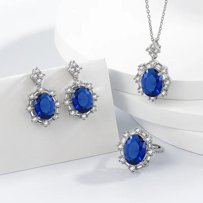 925 Sterling Silver Elegant Jewelry Sets Ring Earrings Necklace For Women Rectangle Geometry Zircon Wedding Accessories