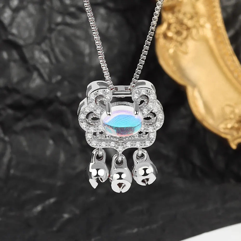 925 Sterling Silver Big Color Stone Pendant Chain Light Crystal Necklace for Women Excellent Jewelry Collarbone Chain 7355