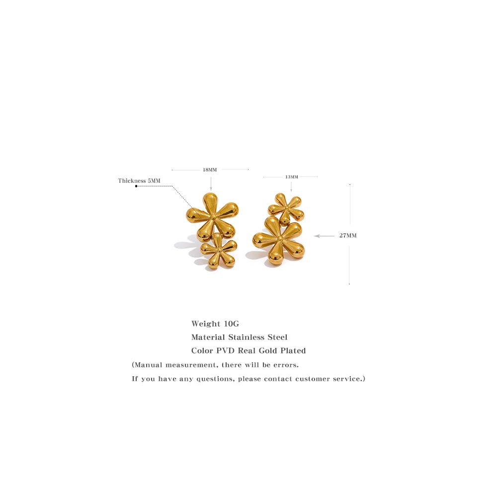 Elysium 316L Stainless Steel Flower Stud Earrings Fashion Metal 18K Gold Color Plated Rust Proof Texture Charm Jewelry for Women