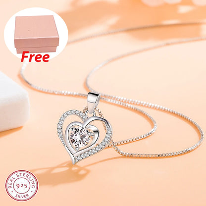 925 Sterling Silver Winter Collection Sparkling Love Necklace Fit DIY Women Fashion Original Jewelry Gift