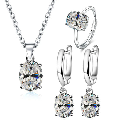 925 Sterling Silver Jewelry Sets For Women Heart Zircon Ring Earrings Necklace Wedding Bridal Elegant Christmas
