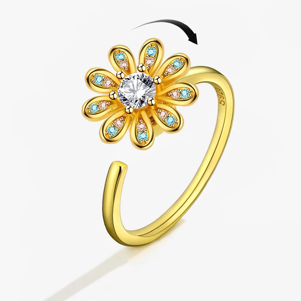 ELYSIUM sunflower fidget ring – rotating relief for daily stress.