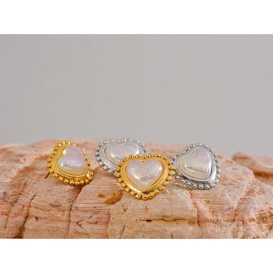 Elysium Exquisite Imitation Pearl Heart Love Daily Stud Earrings Women Water Resistant Stainless Steel Fashion Romantic Jewelry