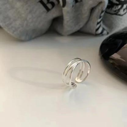 925 Sterling Silver Geometric Multilayer Round Bead Ring Female Fashion Punk Temperament Prevent Allergy Charm Jewelry