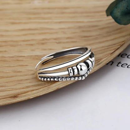 925 Sterling Silver Geometric Multilayer Round Bead Ring Female Fashion Punk Temperament Prevent Allergy Charm Jewelry
