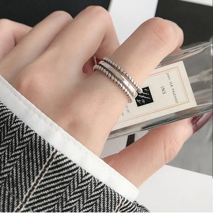 925 Sterling Silver Geometric Multilayer Round Bead Ring Female Fashion Punk Temperament Prevent Allergy Charm Jewelry
