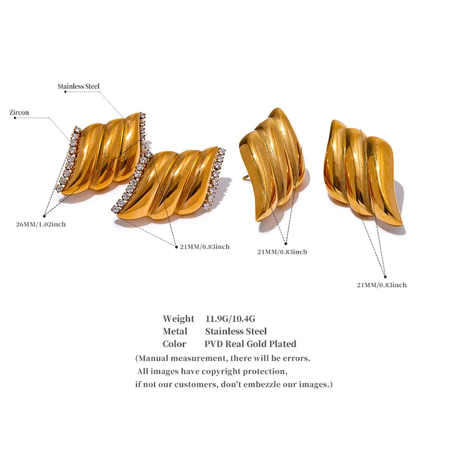 Elysium High Quality Stainless Steel Geometric CZ Stud Earrings Waterproof Zircon Personalized Metal Versatile Jewelry Gala Gift