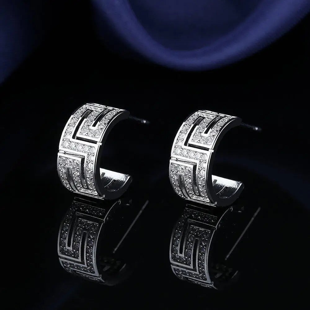 New 925 Silver Women Hoop Earrings Fashion Pendientes Gift For Female Girl Sparkling Pave CZ U Heart Shape Star Moon Earring
