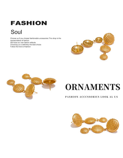 Elysium Distinctive Stainless Steel Round Long Drop Dangle Earrings Water Resistant Metal Gold Color Statement Fashion Jewelry