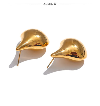 Elysium 18K Gold Color Stainless Steel New Style Water Drop Stylish Stud Earrings Women Statement Daily Temperament Jewelry