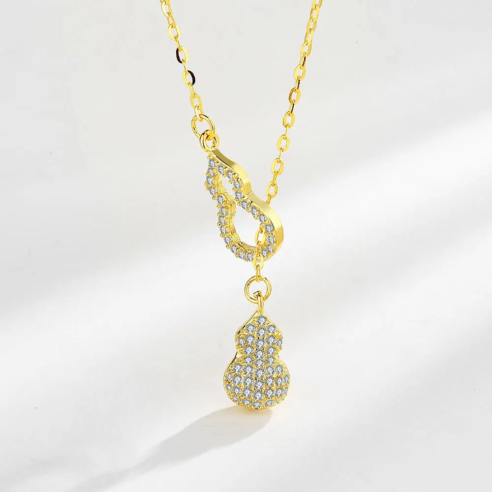 925 Sterling Silver Big Color Stone Pendant Chain Light Crystal Necklace for Women Excellent Jewelry Collarbone Chain 7355