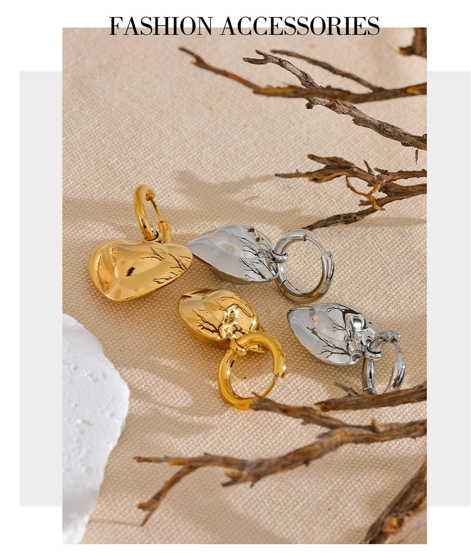 Elysium Exquisite Hollow Smooth Stereoscopic Heart Love Drop Dangle Daily Hoop Earrings Waterproof Stainless Steel Jewelry Women