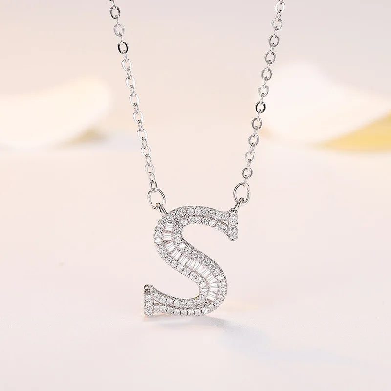 New 925 Sterling Silver 26 letter necklace Personal name handmade jewelry For Women Wedding Charm Fashion