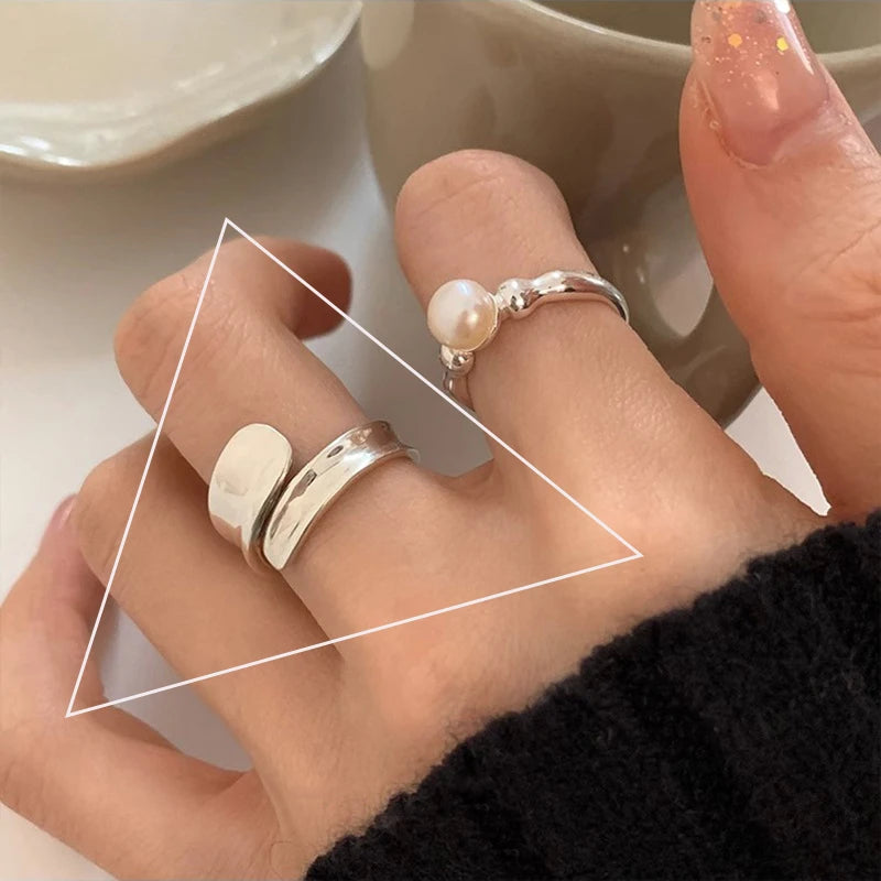 925 Sterling Silver Geometric Multilayer Round Bead Ring Female Fashion Punk Temperament Prevent Allergy Charm Jewelry