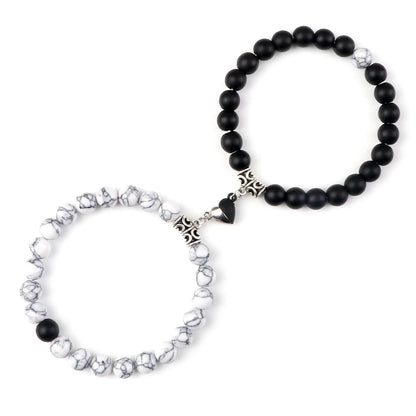 Hot Couple Yin Yang Bracelet Set Men 8mm Natural Stone Heart shape Magnet Love Braclet for Women Friendship Fashion Jewelry Gift