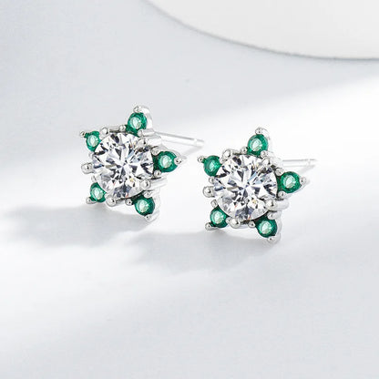 925 Sterling silver needle Earrings Fashion High Quality Jewelry Double Row Crystal Zircon Round Stud H570