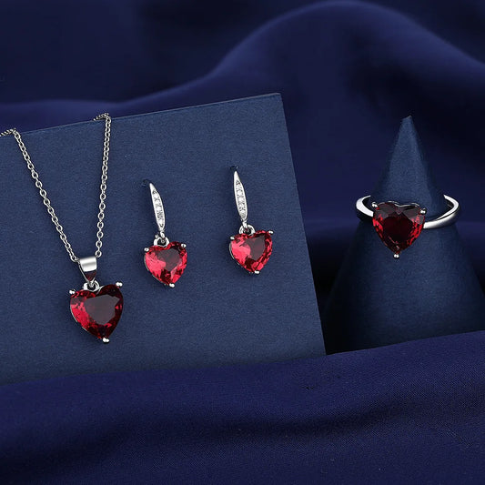 925 Sterling Silver Jewelry Sets For Women Heart Zircon Ring Earrings Necklace Wedding Bridal Elegant Christmas