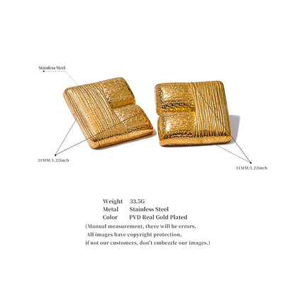 Elysium New Fashion 316L Stainless Steel Square Stud Earrings Charm Metal Texture 18K Gold Plated Waterproof Statement Jewelry