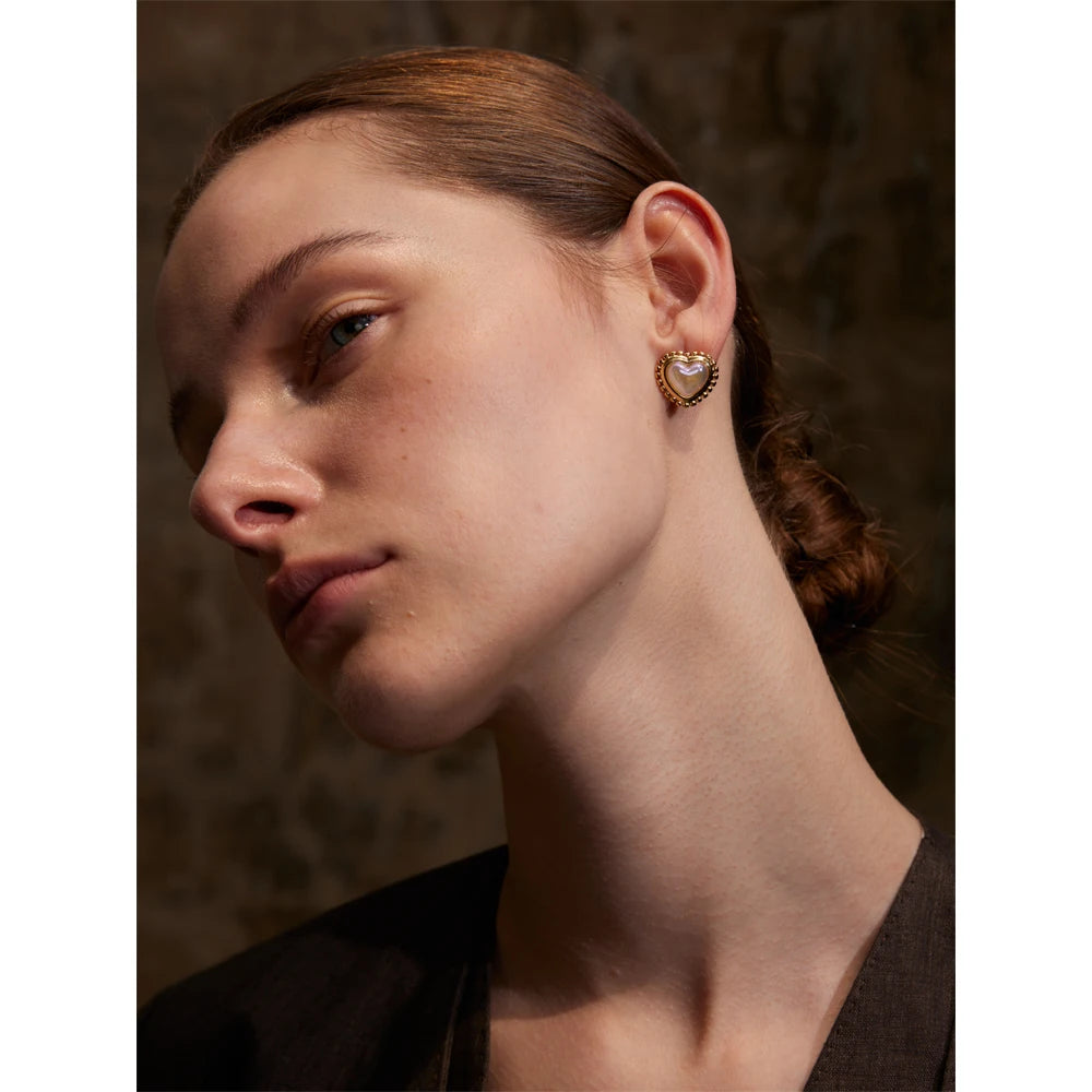 Elysium Exquisite Imitation Pearl Heart Love Daily Stud Earrings Women Water Resistant Stainless Steel Fashion Romantic Jewelry